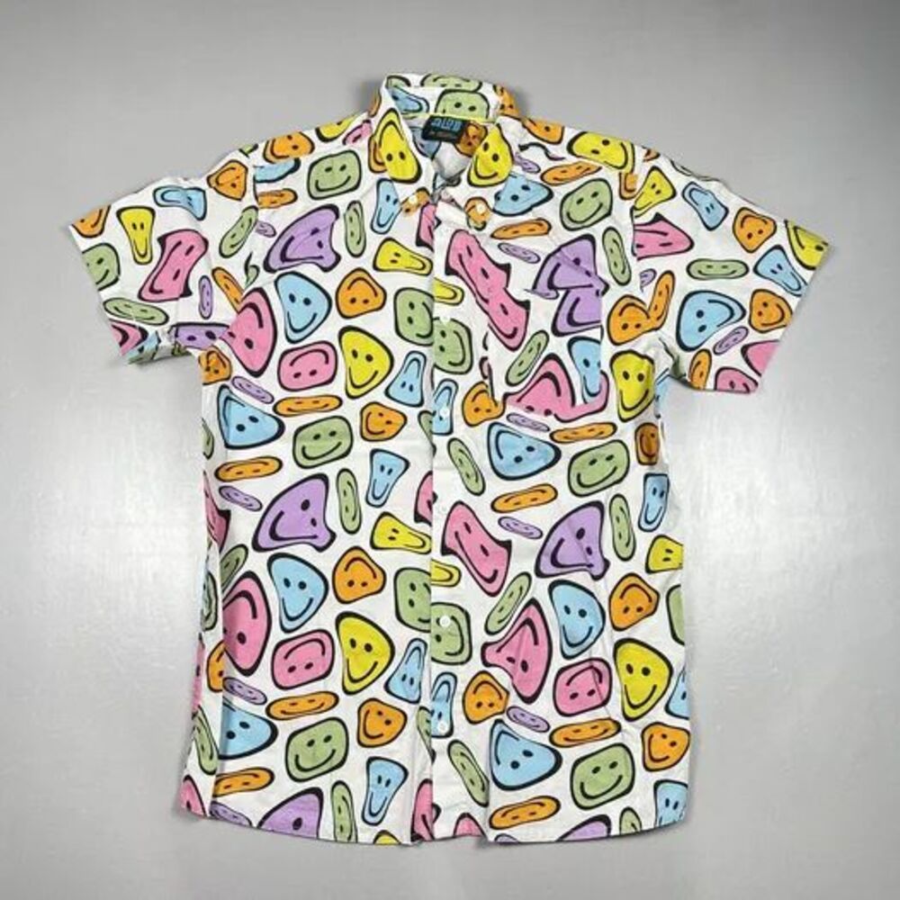 A-Lab (Men's Medium) Multicolor Smiley Face Button Down Shirt